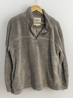 Dylan Los Angeles Sherpa Quarter-Zip Sweater Pullover Grey XL cozy fireside